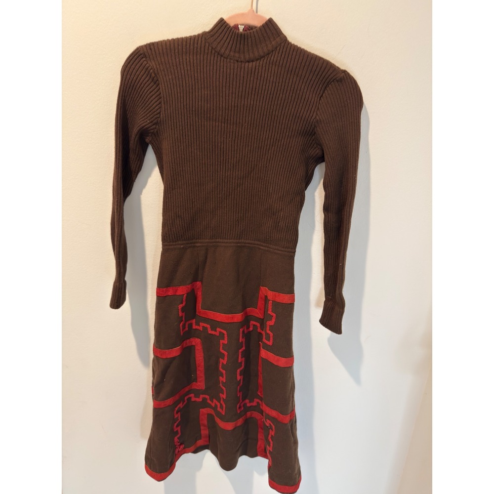 Vintage 70s Jersey Masters London Wool Suede Accent Mock Neck Dress